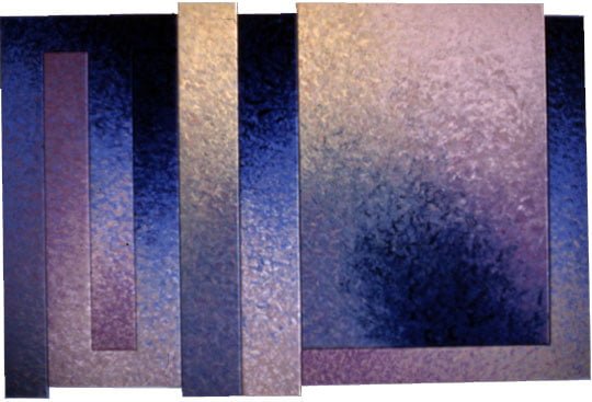 Seven Panel C Structure with 3 Bars in Green Violet, oil on canvas, 68" x 96", 1989, Collection of Septagon Industries (Commission)