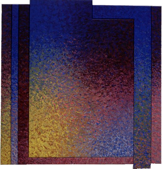 Six Panel L Structure in Blue, Maroon and Yellow, oil on canvas, 72" x 69.25", 1992, Collection of Museum of Art & Archeology University of Missouri