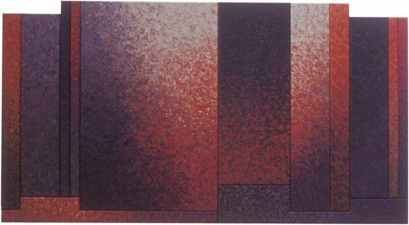 Evocative Essence, Thirteen Panel Notched Top Structure in Coral and Violet, , 51.25" x 94", 1995, Collection of Hoecht Marion Roussel (Commission)