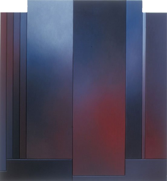 Intuited Mystery, Eleven Panel Notched Top Structure in Burgandy, oil on canvas, 81.125" x 87.75", 1995, Private Collection