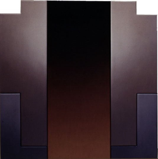 Truth - Five Panel Notched Top Symetrical Structure in Browns, oil on canvas, 45" x 45", 1996