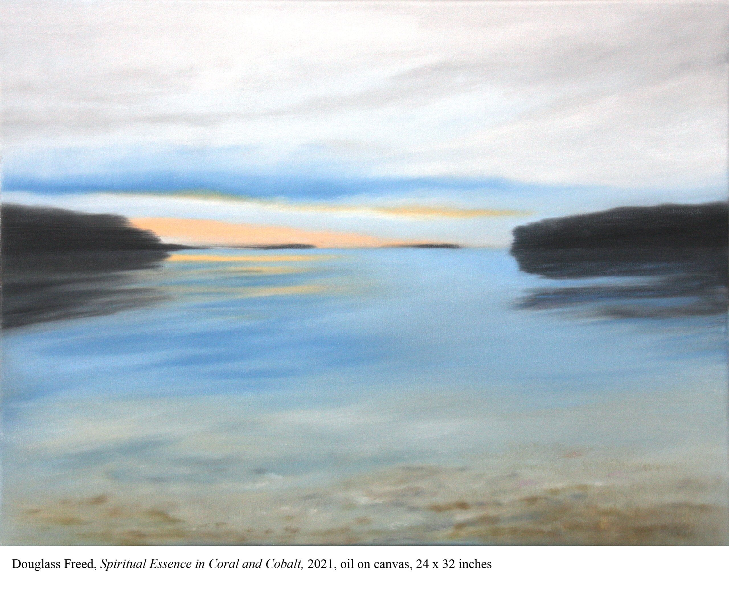 Douglass Freed, Spiritual Essence in Coral and Cobalt, 2021, oil on canvas, 24x 32 inches