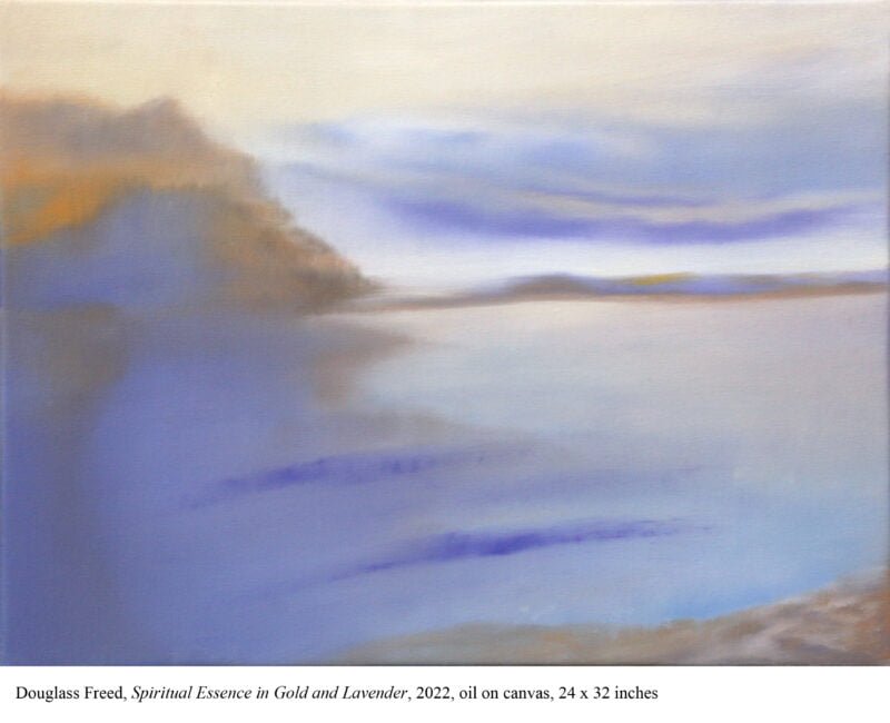 Douglass Freed, Spiritual Essence in Gold and Lavender, 2022, oil on canvas, 24 x 32 inches