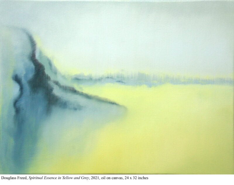 Douglass Freed, Spiritual Essence in Yellow and Grey, 2021, oil on canvas, 24x 32 inches