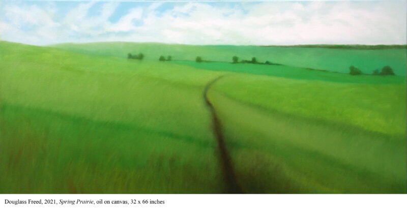 Douglass Freed, 2021, Spring Prairie, oil on canvas, 32 x 66 inches