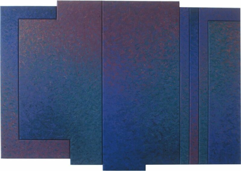 Seven Panel C Structure with 3 Bars in Green Violet, oil on canvas, 68" x 96", 1991, Collection of K.U. Medical Center