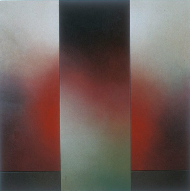 The Mysterious is the Source of All, Five Panel Symmetrical Structure in Red and Beige, oil on canvas, 90" x 90", 1996